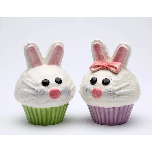 Springtime Bunnies: Easter Bunny Rabbit Cupcake Salt And Pepper Shakers, Spring
