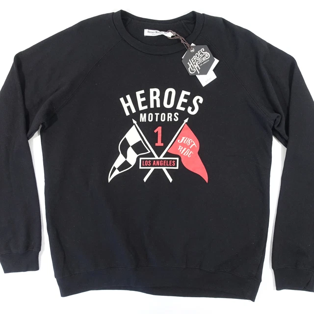 HEROES MOTOR Nero Piccolo Just Ride da Corsa Biker Maglione Felpa Uomo Nwt Nuovo