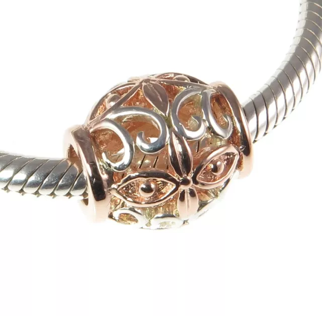 Chamilia 925 silver & rose-gold plating SWIRL FILIGREE charm bead, flowers