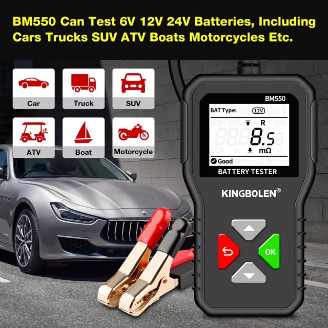 BM550 Car Battery Tester 6V 12V 24V 100-2000 CCA 2Ah-220Ah Detect AnalyzerTool 2