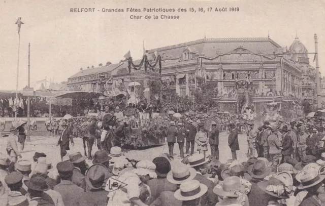 Carte postale ancienne card BELFORT fête patriotique août 1919 char de la chasse