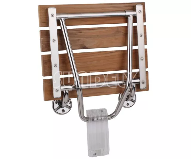 Folding Shower Seat | Wall Mounted Solid Wood TEAK | Bathroom Mobility Aid NEW 2