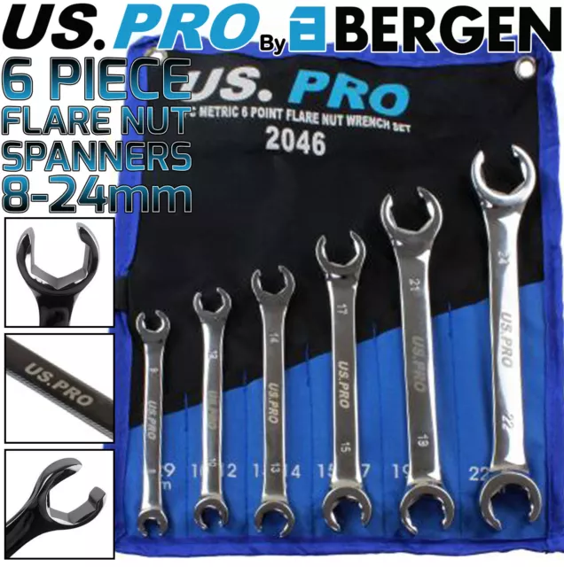 BERGEN Flare Nut Spanner Set 6pc Brake Pipe Gas Fuel Spanner Flare Wrench 8-24mm