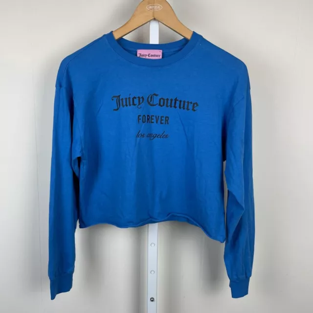 Juicy Couture Forever 21 Logo Blue Cropped Long Sleeve Top Tee Size Small