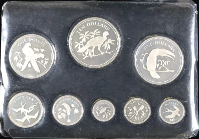 1974 Franklin Mint Coinage of Belize Sterling Silver Set 8 Coin Proof Set w/COA