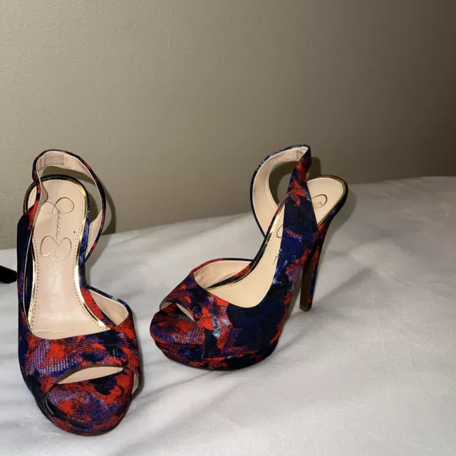 Brand New Jessica Simpson Slingback platform heels Red and Blue