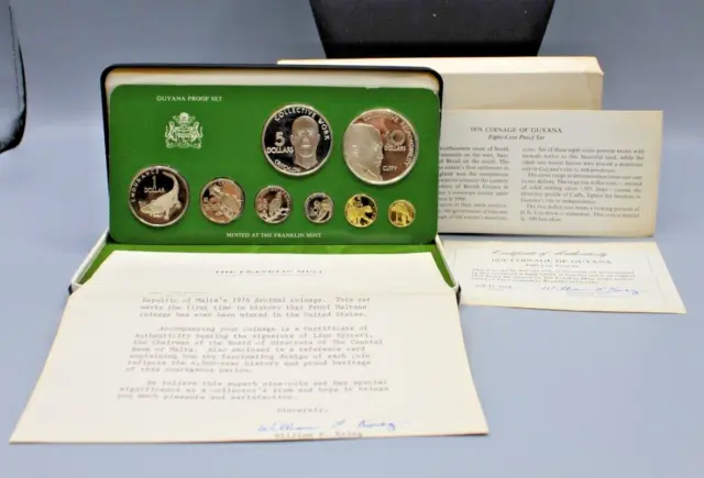 1976 Franklin Mint National Coinage of Guyana Sterling Silver Proof Set w/ COA