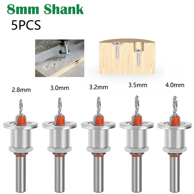 5pc 8mm Shank HSS Woodworking Router Bit set Milling Cutter Screw Extractor