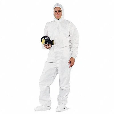 Hooded Disposable Coveralls: SMMMS, Boots, Elastic, Attached Boots , Ankle, 24