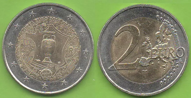 France; 2€, 2016,  commémorative, Football, Euro 2016, ayant circulé