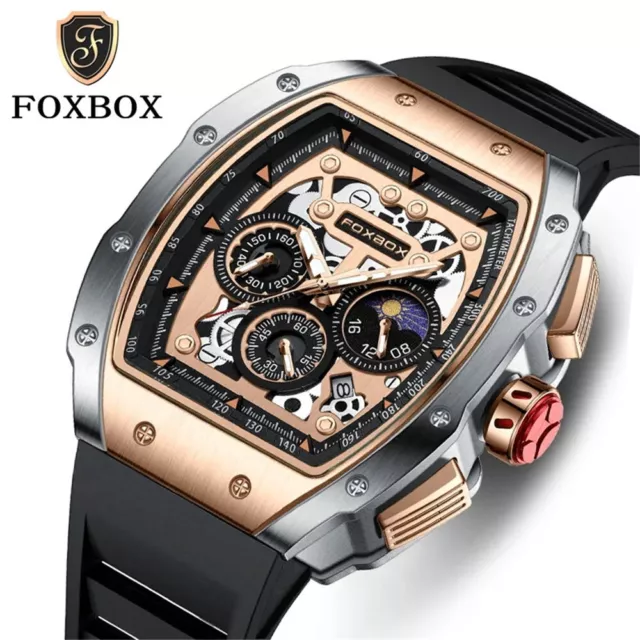 LIGE Foxbox Orologio da polso Rettangolare Uomo Quadrante Multifunzione Maschi Orologi Silicone