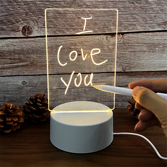 ACRYLIC LED MESSAGE Board Note Memo Table Writing Pad Night Lights Warm