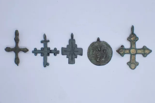 [Archeology] 5 Crosses Orthodox Rare Ancient Kievan Rus 10-13 century