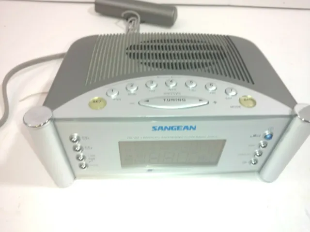Atomicall Alarm Clock Radio Sangean Silver Digital Tuner LCD Display FM Aux RCR2