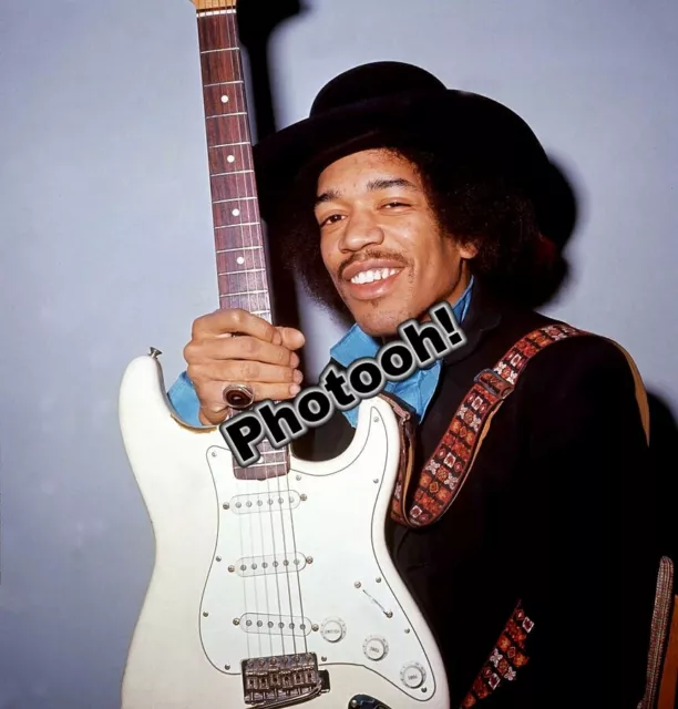 Jimi Hendrix Candid And Smiling With Guitar Celebrity REPRINT RP #9988
