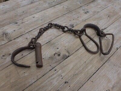 Antique Iron shackles collector made by blacksmiths no key rust unique display.