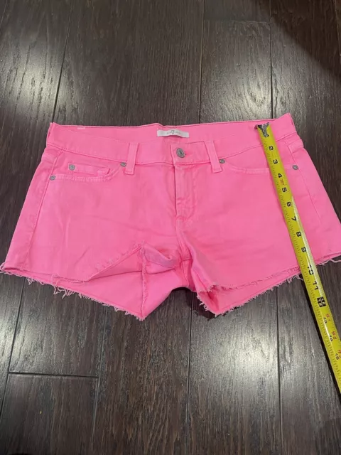 7 For All Mankind Neon Pink Cut Off Short Denim Stretch Size 28