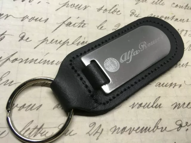 Alfa Black Leather Keyring Etched