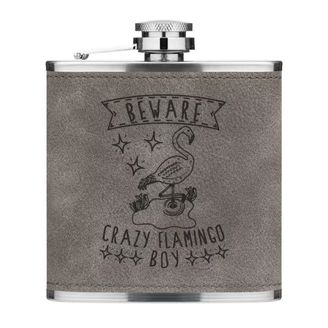 Beware Crazy Flamenco Niño 170ml PU Cuero Petaca Gris Divertido