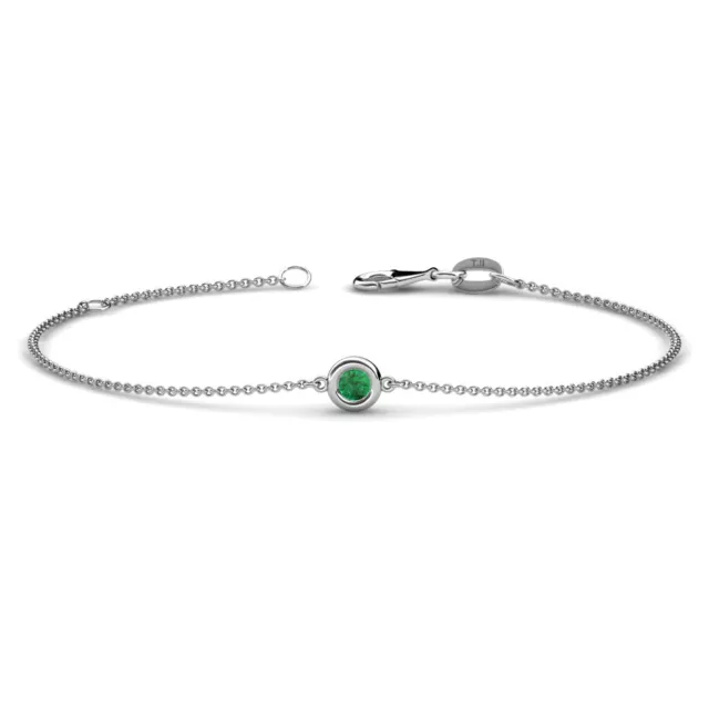 Round Emerald 1/10 ct Solitaire Station Minimalist Bracelet 14K Gold JP:181883