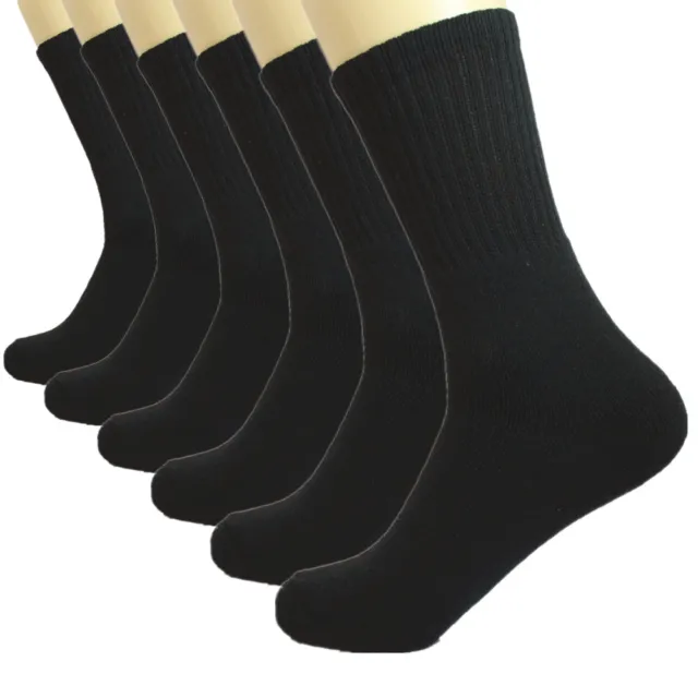 12 Pairs Mens Black Solid Sports Athletic Work Crew Long Cotton Socks Size 9-11