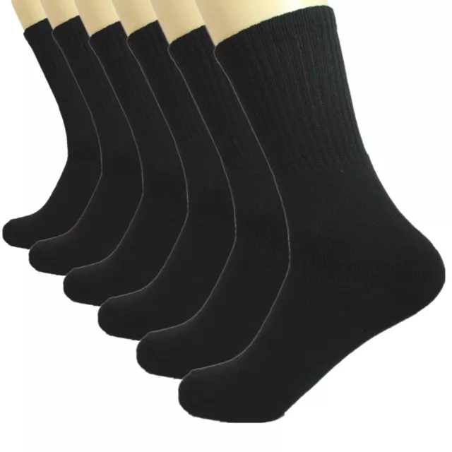 3 Pairs Mens Black Solid Sports Athletic Work Crew Long Cotton Socks Size 10-13