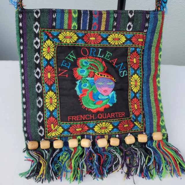 NEW ORLEANS FRENCH Quarter embroidered bag purse wood beads/fringe ...