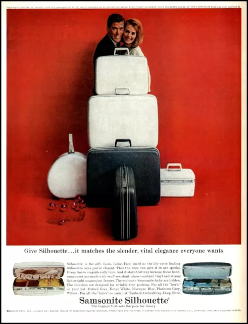 1963 COUPLE HUGGING Samsonite silhouette luggage classic photo print ad ...