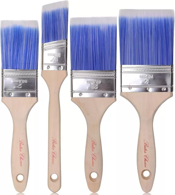 Paint Brushes 4 Pack, Professional Set with Treated Wood Handles, Ideal for trim
