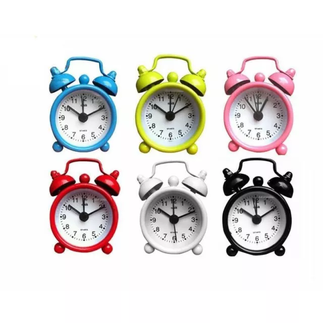 Classic Double Bell Mini Alarm Clock Quartz Movement Bedside Night Analog Clock