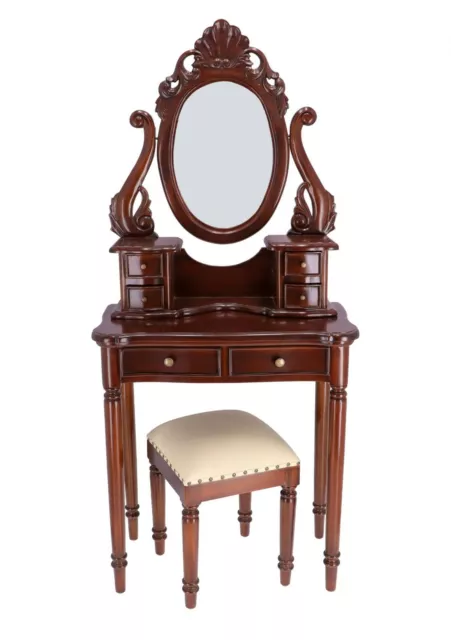 ANTICA TOILETTE CON Sgabello specchio e cassetti per trucco in legno di  mogano EUR 759,90 - PicClick IT