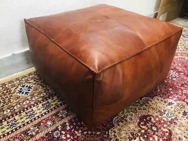 Best Quality Genuine Goat Real Leather Trending Sqaure Unstuffed Brown Pouffe