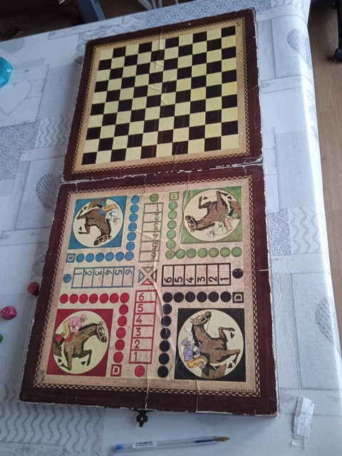 Ancienne Boîte De Jeux Vintage – Jeu De L'oie, Petits Chevaux, Roulette – Complète