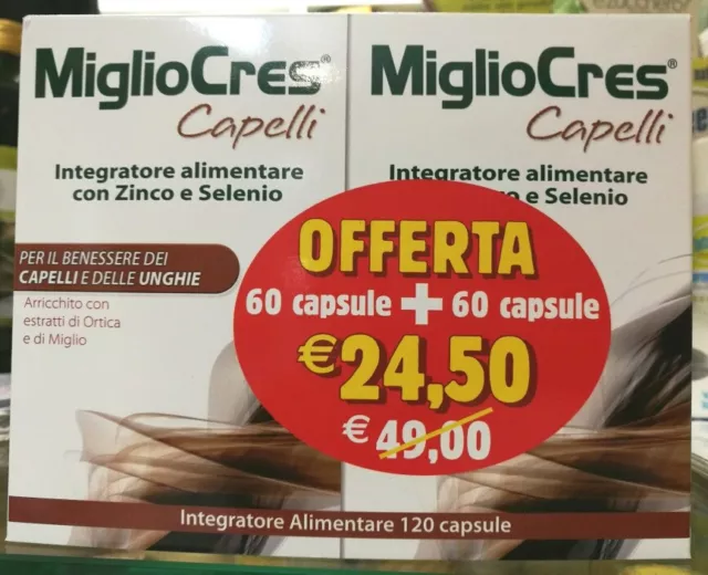 Migliocres Capelli 60+60 Capsule Zinco Selenio Cistina Metionina