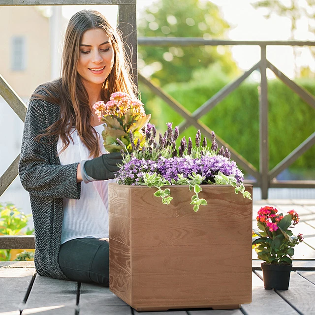 BLUMENKÜBEL PFLANZKÜBEL PFLANZTOPF mit Rollen Holzoptik Pflanzgefäß TOP