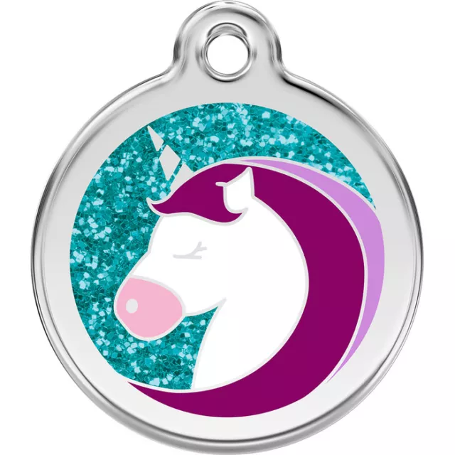 Red Dingo Unicorn Glitter Stainless Steel Engraved ID Dog/Cat Tag