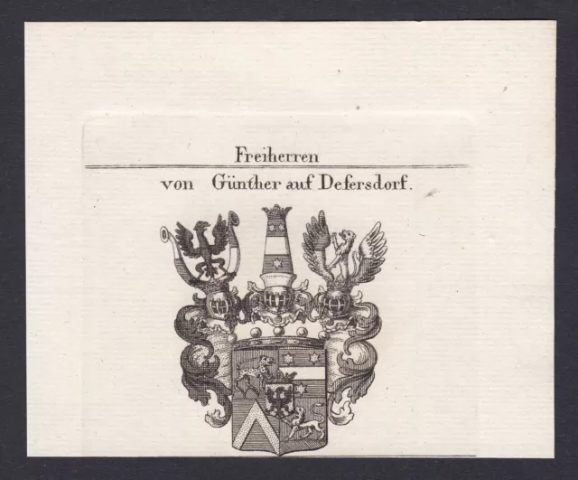 Günther Defersdorf Escudo Nobleza Abrigo De Arms Heráldica Grabado 1820