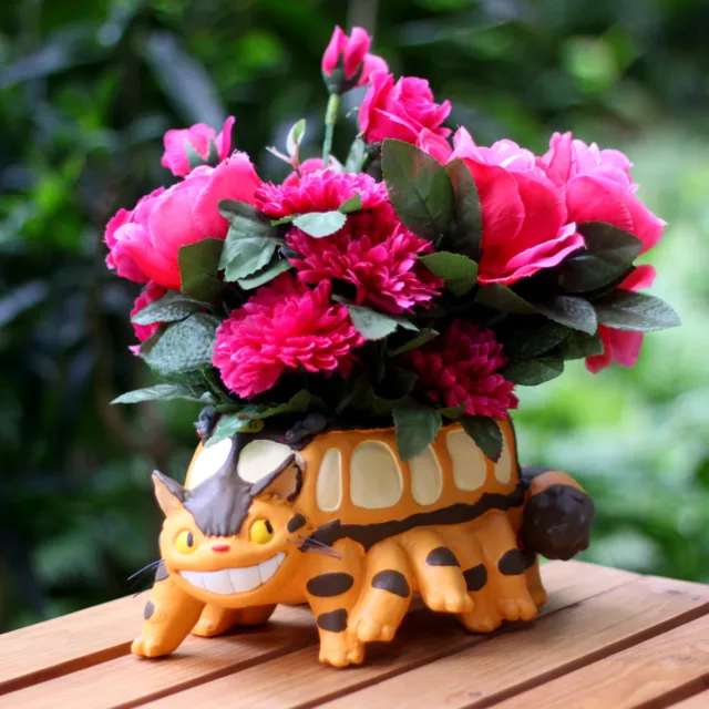 Mini Kawaii Cartoon Smile Striped Wild Cat Flower Pot Planter Succulents Bus