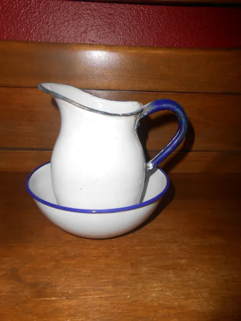 Antique Small Enamelware Pitcher And Bowl/Germany