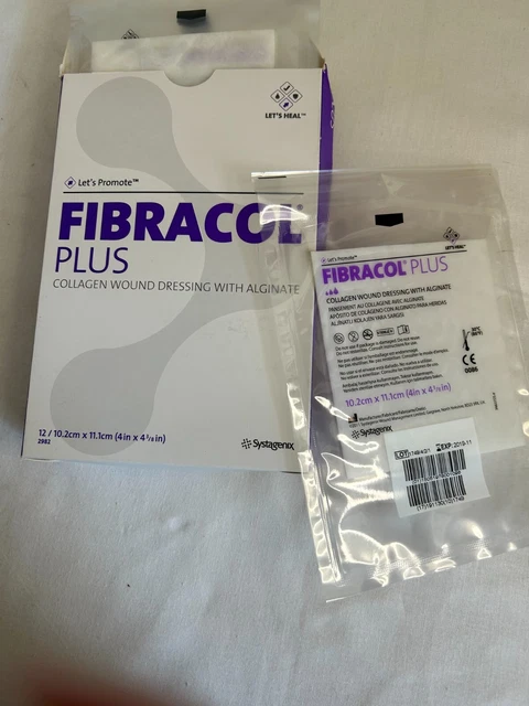 FIBRACOL PLUS 4" X 4" Lot Of 6 Collagen With Alginate Wound Dressing Systagenix