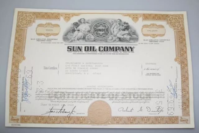 Historisches Wertpapier Aktie Sun Oil Company 100 Shares 19687 177