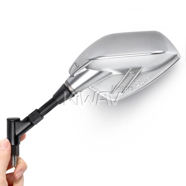 moto mirrros FIN style argent convex wide view 10mm 1.5 pitch pour BMW