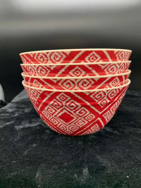 THRESHOLD MELAMINE Red Decorative graphics  SET of 4    6"  Cereal /  Soup bowl