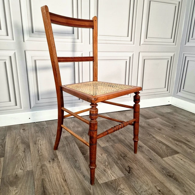 Antique Fluted & Turned Decorative Cane Occasional Bedroom Window Chair Vintage