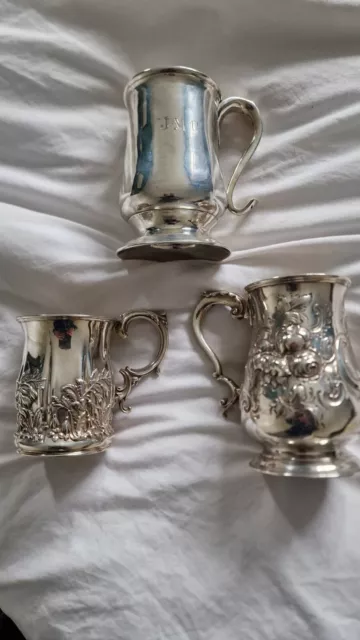 3 Antique Georgian and 2 victorian Solid Silver Tankards hallmarked! 26 ounces