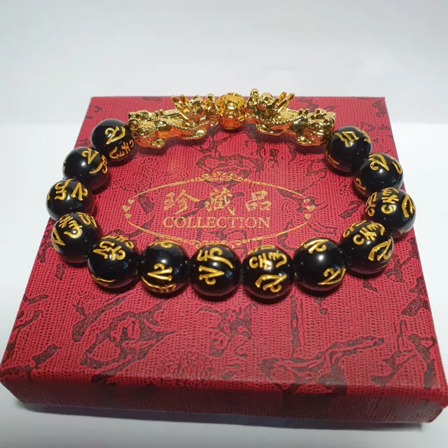 Feng Shui Black Obsidian Bracelet PiXiu Attract Wealth Good Luck Jewellery Gifts