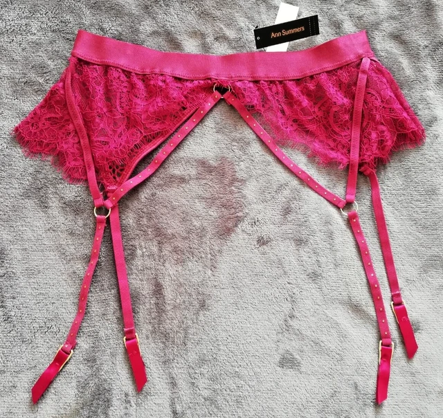 Ann Summers Burgundy Lace And Diamante Suspender Belt It Girl Size Small Bnwt