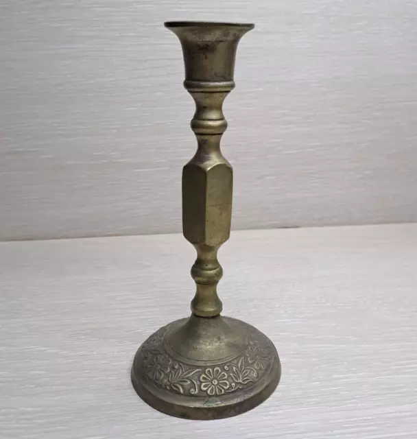 Vintage Brass Engraved Candlestick Candle Holder Small Stick Solid Candlesticks