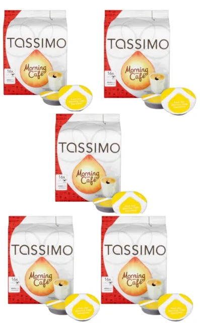 Tassimo T Discs Morning Cafe Coffee 16 Pods Pack of 5 Total 80 Drinks Free P&P
