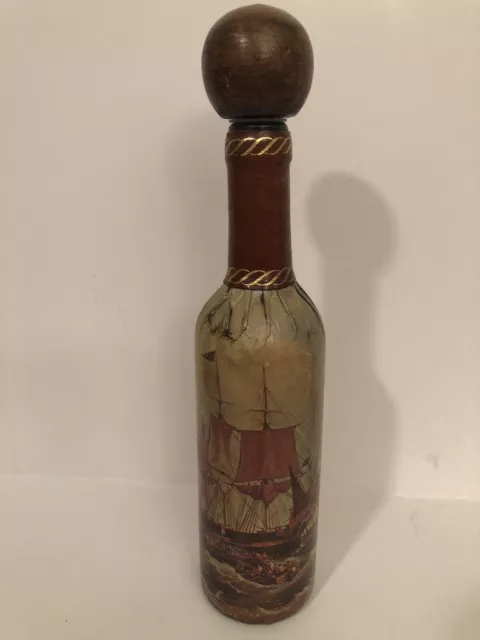 Leather Wrapped Bottle Made in Florence Italy by Fausto Corduri Decor 